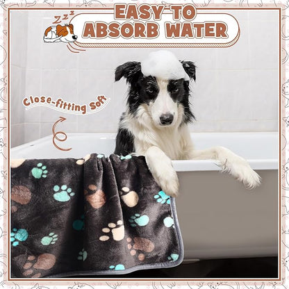 Tegeme 12 Pieces Pet Blanket Soft Fleece Dog Fluffy Doggie Warm Felt Throw Spring Cute Paw Print Puppy Kitten Sleep Mat Bed Covers for Cat(30 x 20 Inch,Dark Gray, White, Camel)