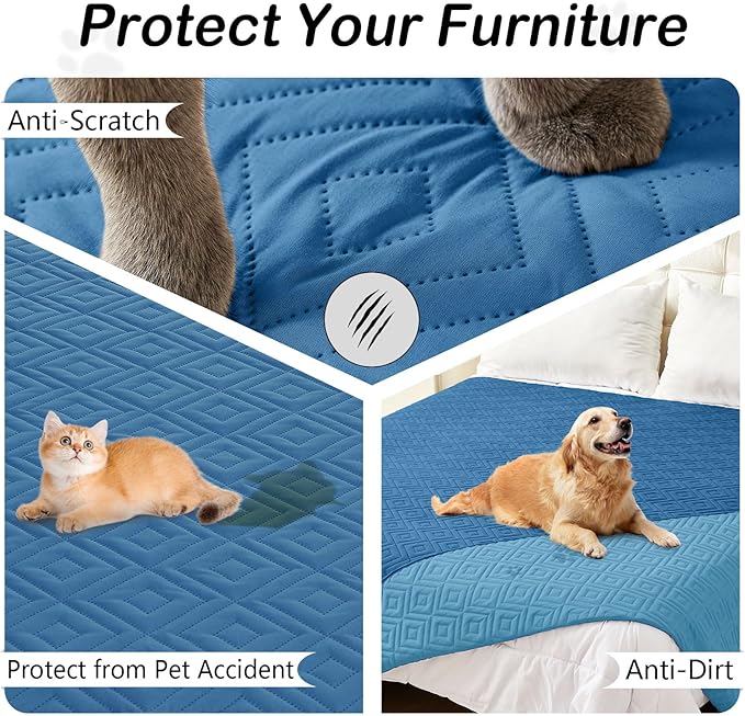 hyha Waterproof Dog Blanket, Soft Pet Bed Blankets, Waterproof Sofa Couch Cover for Dogs Washable, Reversible Pet Couch Covers for Sofa Furniture (30x53 Inch, Navy Blue/Blue)