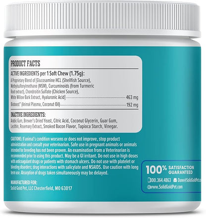 Solid Gold Hip and Joint Supplement for Dogs - Glucosamine Chondroitin MSM for Hip & Joint Pain Relief for Dogs - Puppy, Adult & Senior Dog Supplements for Dog Arthritis Pain Relief & Mobility - 120ct
