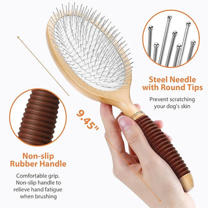 Dog Grooming Shedding Brush - 17mm Short Metal Pin Deshedding Dog Cat Brush - Long Short Haired Dogs Cats Brushes - Indoor Pets Dog Cat Comb with Rubber Handle