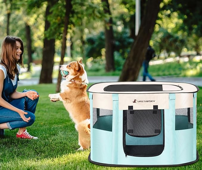 Foldable Pet Playpen,Cat Puppy Playpen,Portable Dog Cage Soft Portable Exercise Kennel Tent,Puppy Kitten Pen Indoors/Outdoors Pet Tent Fence (Large(36"*28"*23"), Green)