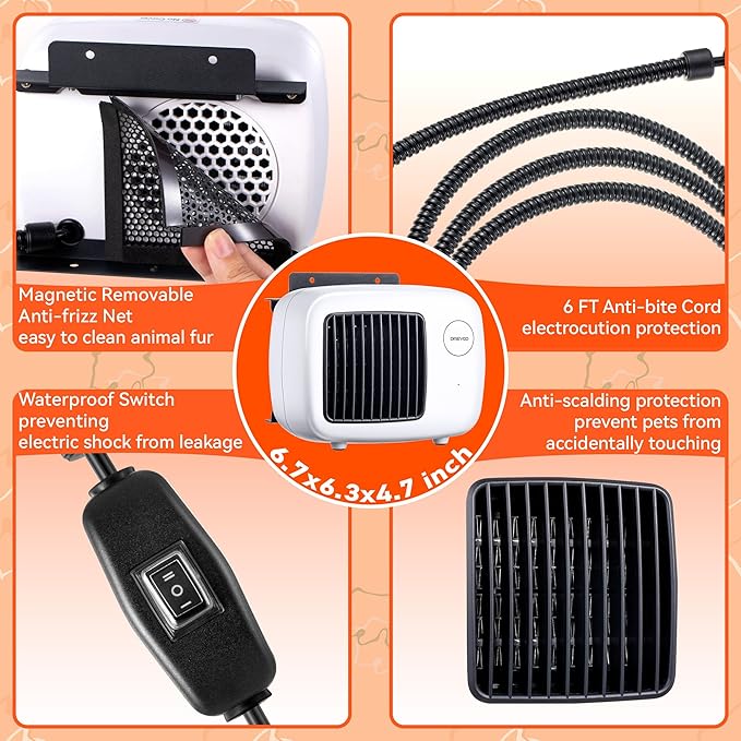 Dreyoo Dog House Heater with Thermostat, Pet House Heater with 6FT Anti Chew Cord and Safe Overheat Protection, 2 Heating Mode (200/400W) Pet House Furnace for Dogs Chicken Coops Rabbits (White,1 Pc)