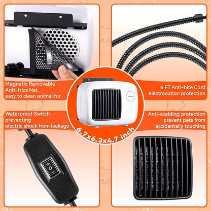 Dreyoo Dog House Heater with Thermostat, Pet House Heater with 6FT Anti Chew Cord and Safe Overheat Protection, 2 Heating Mode (200/400W) Pet House Furnace for Dogs Chicken Coops Rabbits (White,1 Pc)