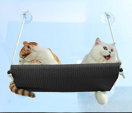 Cat Window Perch for Large Cats,Foldable Hammock with 4 Heavy Duty Suction Cups,Solid Metal Frame,Scratchable Felt Feline Bed for Sunbathing,Napping & Overlooking(Grey)