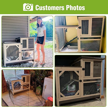 GUTINNEEN Rabbit Hutch Indoor 2 Story with 3 Doors, Outdoor Bunny Cage with Movable Wheels and Easy Clean Trays for Guinea Pig Cage 40.6" L