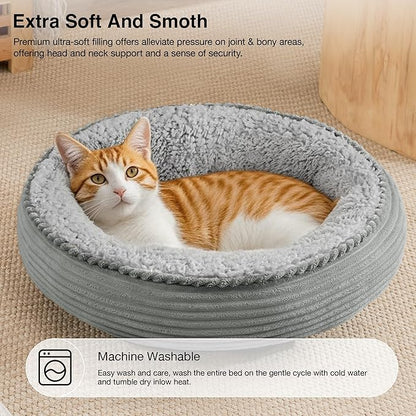 Love's cabin Round Donut Cat and Dog Cushion Bed, 20in Pet Bed for Cats or Small Dogs, Anti-Slip & Water-Resistant Bottom, Super Soft Durable Fabric Pet beds, Washable Luxury Bed Solid Grey Stripe