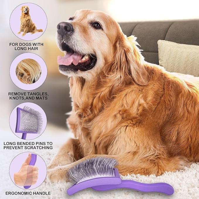 Dog Slicker Brush for Goldendoodles & Golden Doodle Brush for Grooming Kit - Dog Brush for Goldendoodle, Labradoodle, Poodles - Pet Hair Brush for Medium & Long Haired Dogs - Large (Purple)