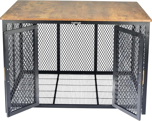 48 Inch Large Dog Crate Furniture, Decorative Dog Kennel Furniture for 110 Lbs Dogs, Heavy Duty Dog Cage Furniture with Top Opening, Latches, Vintage Dog Cage Furniture