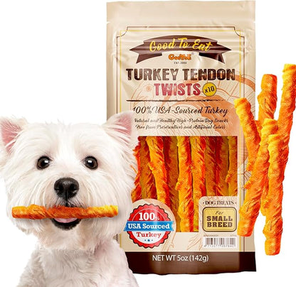 Gootoe Turkey Tendon Wrapped Chicken Stick  100% USA-Sourced, Natural Snack, Premium Training Chews, Hypoallergenic, Rawhide-Free, Reseal Value Bags, Sizes for Small Dogs, Twists (Small) 10 Unit/Pack