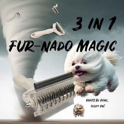 3 in 1 biodegradable Dog and Cat grooming tool for shedding and dematting easy to use and clean, Beige