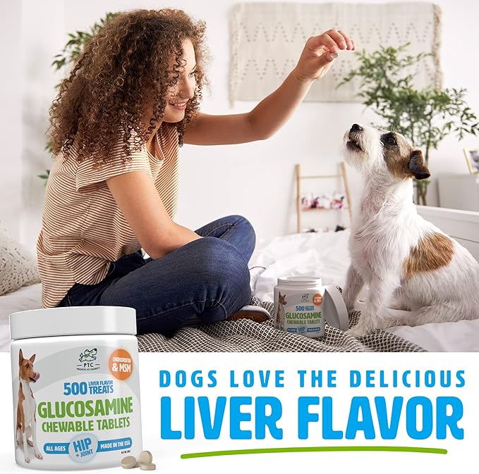 Glucosamine for Dogs with Chondroitin and MSM - Hip and Joint Supplement for Dog Mobility Support and Arthritis Pain Relief - 500 Chewable Tablet Treats by PTC - Profits to Charity