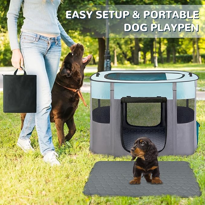 Portable Dog Playpen,Foldable Dog Cat Kennel Tent Cage,Dog Cat Rabbit Crates for Travel Water-Resistant Breathable Shade Cover,Indoor Outdoor Travel Camping Use for Small Puppy Pet Green L