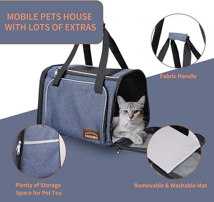 Dog Carrier, ENSOBO Cat Carrier Pet Travel Carrier Bag Airline Approved Folding Fabric Pet Carrier for Small Dogs Puppies and Medium Cats, w/Locking Safety Zippers