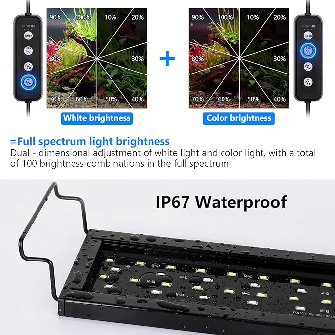 AQQA Aquarium Light,Full Spectrum Fish Tank Light for Plants,3 Mode+Timer+Adjustable Brightness,High Brightness LED Beads with Extendable Brackets for Freshwater (22W for 24-32inch)