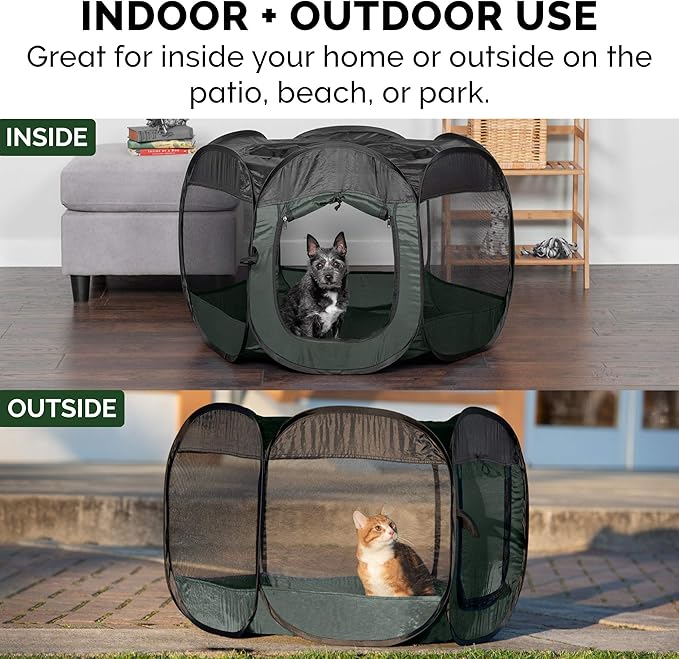 Furhaven Portable Dog Playpen Cat Tent, Pet playground/kennel foldable indoor outdoor zippered puppy crate - Hunter Green, Large