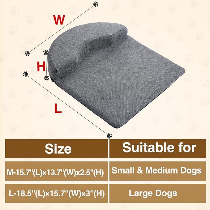 Dog Pillow Benefit for Cervical Vertebra/Neck -Dog Calming Pillow for Soothing Joints and Improving Sleep, Arched Dog Bed Pillow with Sponge Support, Washable for Small Medium Dogs, M