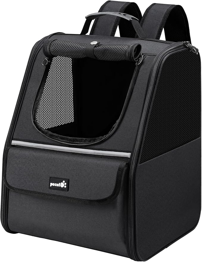 Pecute Cat Backpack Carrier, Small Dog Backpack Carrier, Pet Backpack Carrier for Cats Dogs Puppy Kitten, Cat Carrier Bag Carrying for Travel Hiking Bike Riding Walking Outdoor,Black