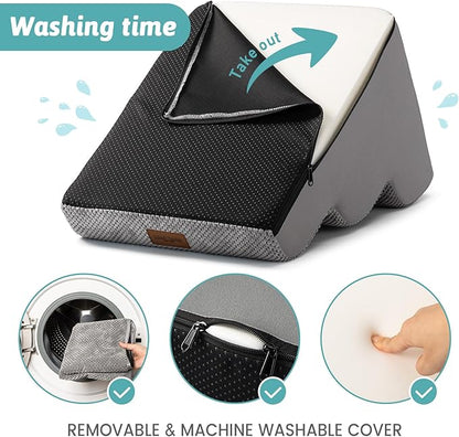 Dog Stairs for Small Dogs 11.8" H, Pet Step with Leakproof Cover, High Density Foam Cat Ramp for Chair or Sofa, Lightweight, Durable, Comfort, 15.7x19.7x11.8 inch, 2 Tiers, Light Grey