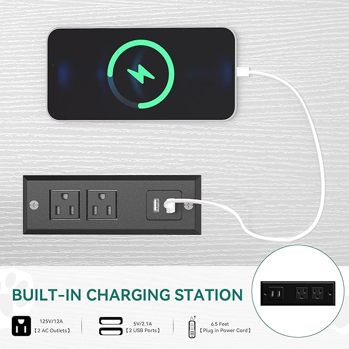 YITAHOME Dog Crate Furniture with Dual USB Charger, Wooden Dog Kennel End Table with Cushion Tray, Drawer for Small Dogs Under 25 lbs Indoor Use, White