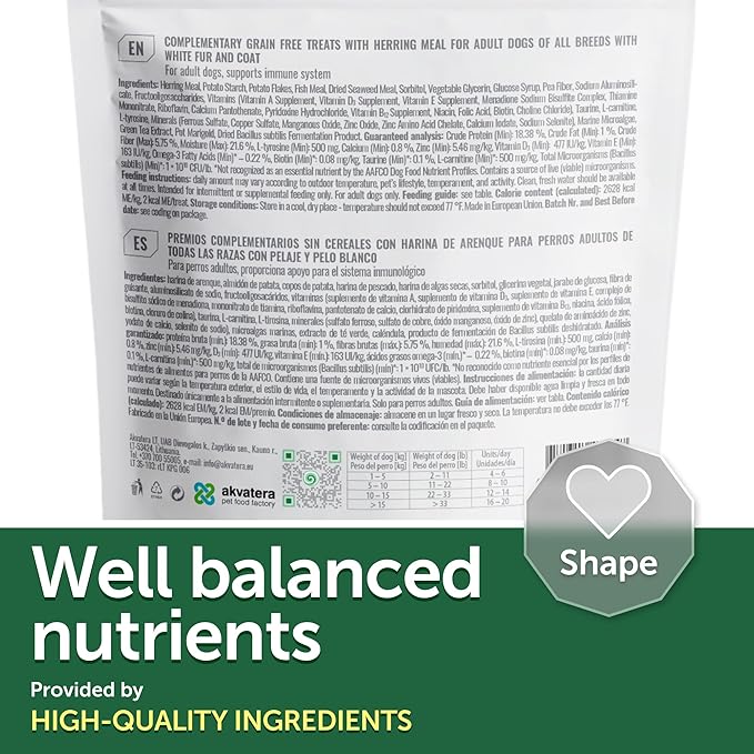 Nature's Protection Grain Free Low Calorie Dog Treats - Training Treats for Small, Medium & Large Breed Adult Dogs with Light Fur (Superior Care - Herring, 5.29 oz)