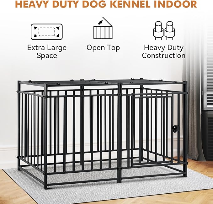 40 inch Large Dog Crate Indoor,Steel Tube Heavy Duty Dog Crate,Dog Playpen with Top,Dog Cage Kennel Indoor Outdoor,Upgraded Door Lock/Oval Tube Insertion Welded/Panel Connection Methods