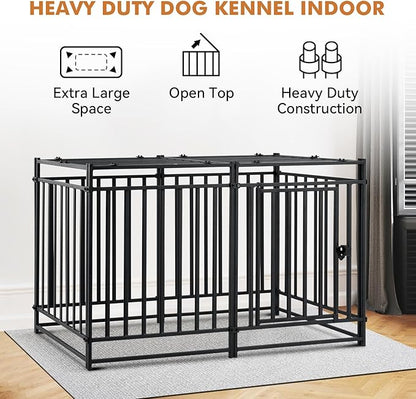 40 inch Large Dog Crate Indoor,Steel Tube Heavy Duty Dog Crate,Dog Playpen with Top,Dog Cage Kennel Indoor Outdoor,Upgraded Door Lock/Oval Tube Insertion Welded/Panel Connection Methods