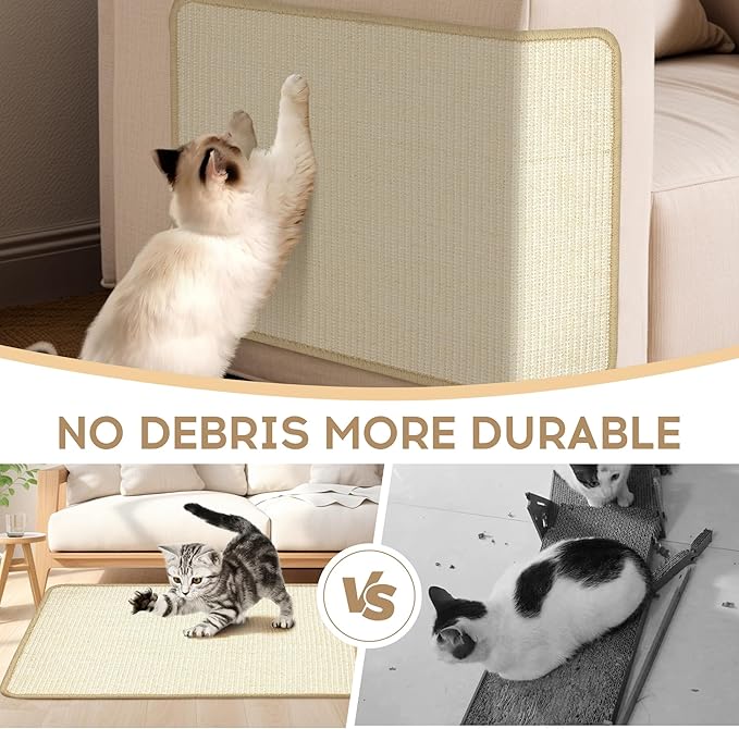 White Cat Scratching Mat Sisal, 2 Packs Sisal Fabric Large Cat Scratching Pad for Indoor Cats with Adhesive Hook Loop Tape, Wall Scratchers for Indoor Cats 23.6" x 15.7"