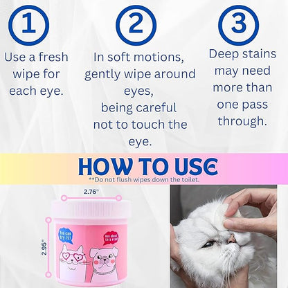 Dog Eye Wipes for Discharge and Crust, Tear Stain Remover Wipes for Shih-Tzu, Yorkies, Pekingese, Pugs, Schnauzers, and Cats,120 Non-Irritant Pre-Soaked Eye Wash Pads for Dogs and Cats [120ct]