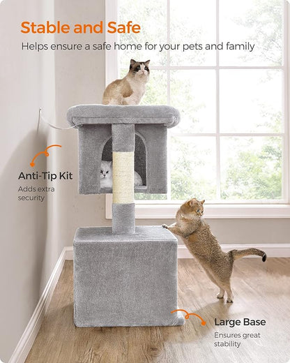 Feandrea Cat Tree, 39.8-Inch Cat Tower, XL, Cat Condo for Extra Large Cats up to 44 lb, Large Cat Perch, 2 Cat Caves, Scratching Post, Light Gray UPCT614W01