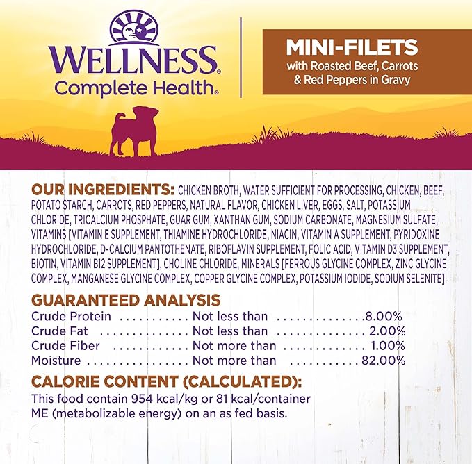Wellness Petite Entrees Mini Fillets Grain Free Natural Wet Small Breed Dog Food, Roasted Beef, Carrots & Red Peppers, 3-Ounce Cup (Pack of 24)
