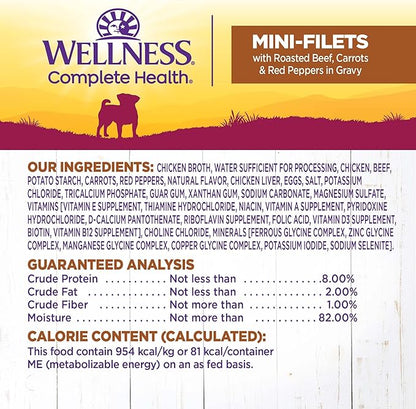 Wellness Petite Entrees Mini Fillets Grain Free Natural Wet Small Breed Dog Food, Roasted Beef, Carrots & Red Peppers, 3-Ounce Cup (Pack of 24)