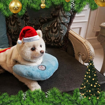 Dog Pillow, Dog Calming Pillow for Small Dog and Cats, U-Shaped Half Donut Dog Neck Pillow, Deep Sleep Fluffy & Cozy Pet Calming Toy, Joint Relief Sleeping Improve(2 Pack(Blue&White)