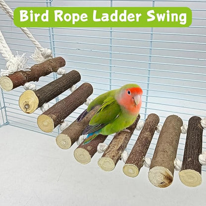 BNOSDM Wooden Bird Rope Ladders 2 Pcs Birds Ladder Bridge Toy Parrot Cage Ladder Parakeet Swing Suit for Budgie, Lovebird, Conure, Cockatoo, Finch