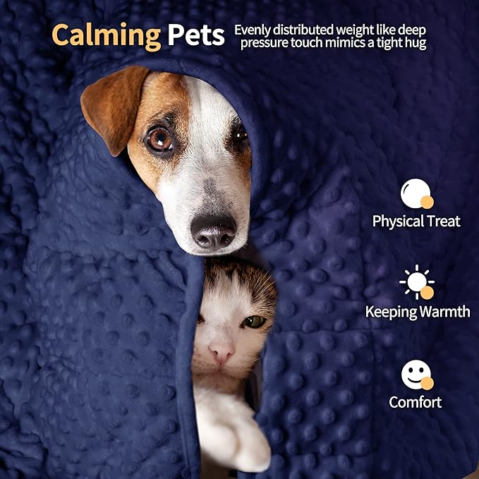 LaSyL Weighted Blanket for Pets | Thunder Blanket for Dogs Anxiety | Premium Soft Minky | Relaxation & Calming & Anti Anxiety | Used in Car, Bed, Couch | Dark Blue, Washable Medium 32" L x 40" W