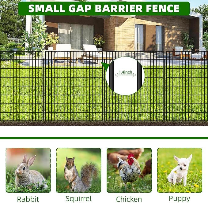 5 Panels Dog Fence Outdoor for Yard, 33 in(H) X 12 ft(L) Decorative Garden Fence Rustproof No Dig Animal Barrier Fencing Metal Wire Panel Border Patio Rabbits Ground Stakes Fencing