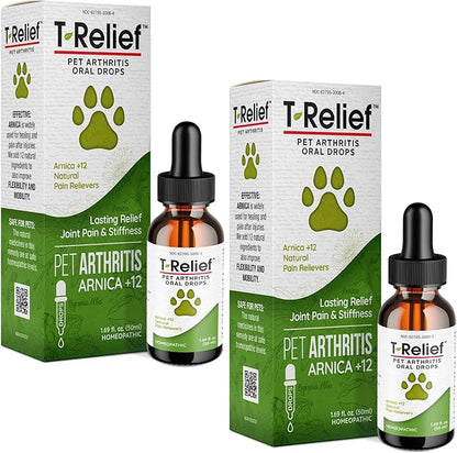 MediNatura T-Relief Pet Arthritis Relief Drops Arnica +12 Powerful Natural Homeopathic Medicines Help Ease Hip & Joint Pain Soreness & Stiffness for Dog & Cat - 1.69 oz (2 Pack)