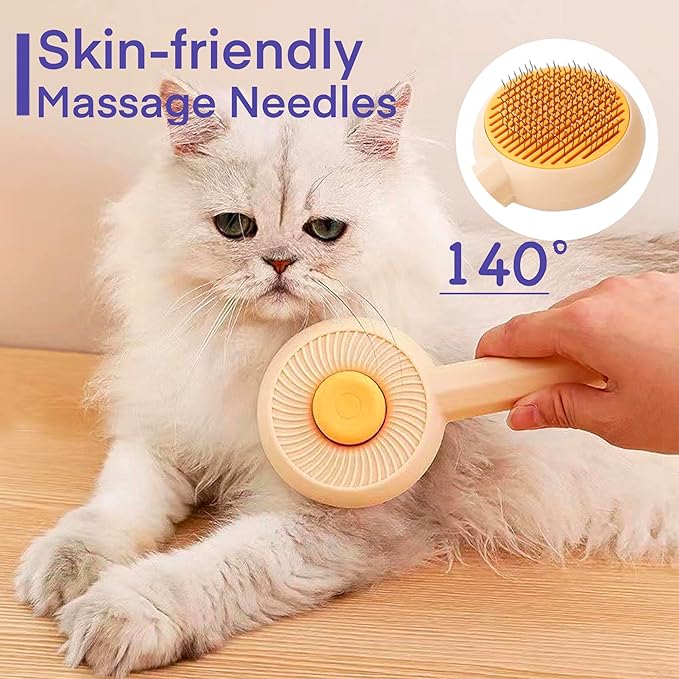 2 Pcs Cat Grooming Brushes, Pet Hair Cleaner Brush, Pet Massage Brushes for Cats Dogs with Self-Cleaning Button, Pet Shedding Brush for Removing Tangles Loose Fur