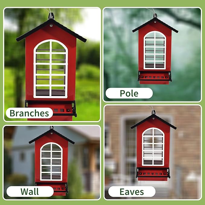 Bird Feeder Squirrel Proof Metal Hanging for Outdoor Wild Bird Seed, 5LBS with Bilateral Weight-Activated Perches, Heavy Duty Bird Feeders for Outside Wild Bird - Red