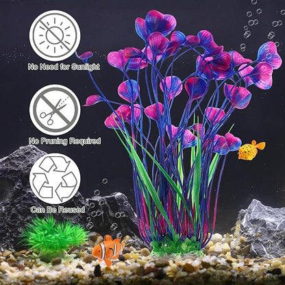 Large Aquarium Plastic Plants, Tall Aquarium Plants, Big Aquarium Plastic Plants for Fish Tanks Decor, 15.75" Height (Purple Green, 2pcs)