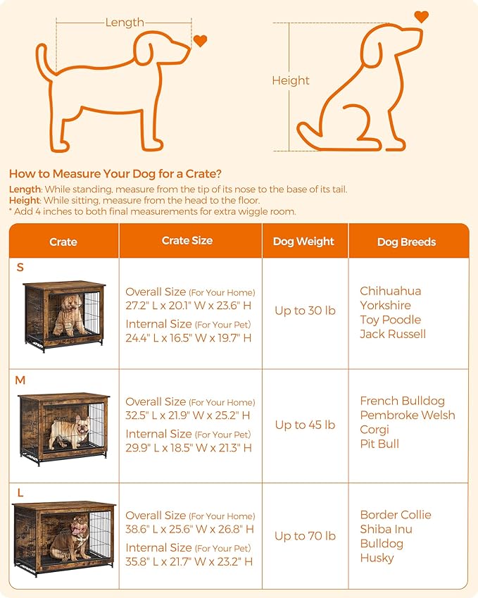 Feandrea Dog Crate Furniture, 27.2" Side End Table, Modern Kennel for Dogs Indoor up to 30 lb, Heavy-Duty Dog Cage with Multi-Purpose Removable Tray, Double-Door Dog House, Rustic Brown UPFC001X01