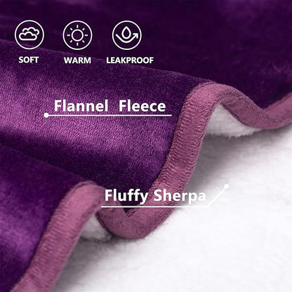 gogobunny Waterproof Bed Blanket, Reversible Sherpa Fleece Throw Blanket for Dog Puppy Cat, Furniture Cover Protects Bed Couch Sofa from Liquid Pee and Pet Fur (Dark Purple, 50x60 inches)