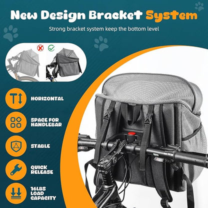 Dog Bike Basket Carrier, Dog Basket for Bike with Mesh Window, Bike Pet Carrier for Cats & Dogs, Pet Bike Front Carrier Backpack for Bike Riding