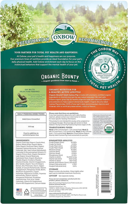 Oxbow Organic Bounty Guinea Pig Food, Adult Guinea Pig, Made with Oxbow Timothy Hay, USDA Organic Pet Food Pellets with Vitamin C, Small Animal Pet Products, Made in USA, High Fiber, 3 lb. bag