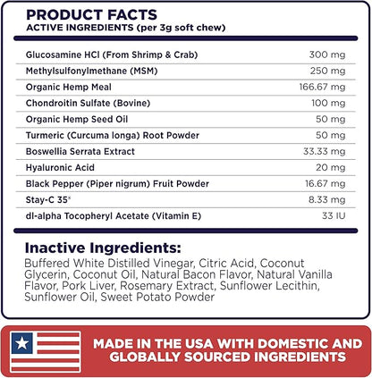 WildPaw WonderBites Hemp for HIPS, Joints, & Mobility -90 Soft Chews- Improves Mobility, Reduces Pain - Glucosamine, MSM, Hyaluronic Acid, Turmeric, & More – Joint Supplement for Dogs