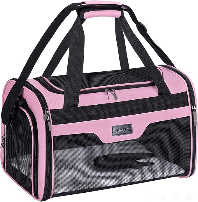 BALEINE Cat Carrier, Puppy Dog Carrier for Small Medium Pets Up to 22 Lbs, Soft-Sided Dog Travel Bag with Safety Zippers, Collapsible Pet Carrying Case (Pink, XL, 19"x12"x12")