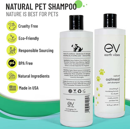 Earth Vibes Natural Oatmeal Dog & Cat Pet Shampoo & Conditioner, Dry Itchy Skin Relief for Dogs, Cats & Pets, Calming Aloe Vera, Made in USA, 16oz