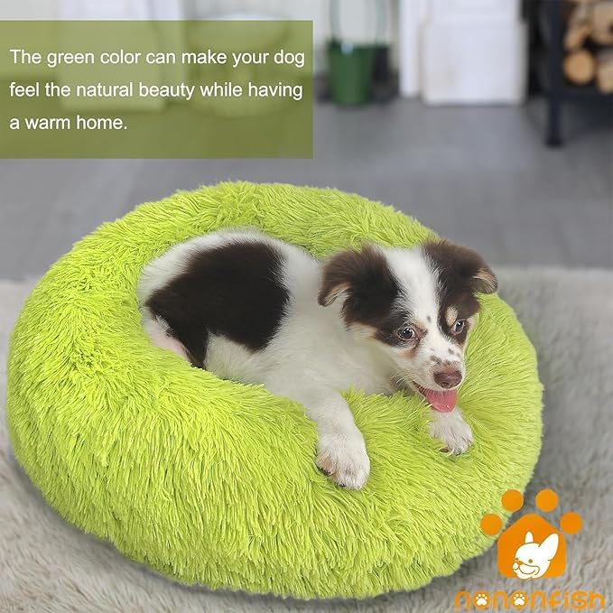 Small Dog Bed Calming Dogs Bed for Small Dogs Anti-Anxiety Puppy Bed Machine Washable Fluffy Luxury Anti-Slip Waterproof Mute Base Warming Cozy Soft Pet Round Bed