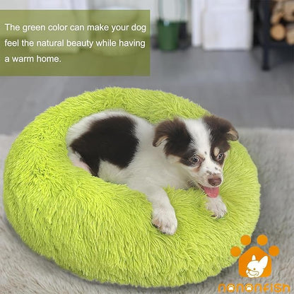 Small Dog Bed Calming Dogs Bed for Small Dogs Anti-Anxiety Puppy Bed Machine Washable Fluffy Luxury Anti-Slip Waterproof Mute Base Warming Cozy Soft Pet Round Bed