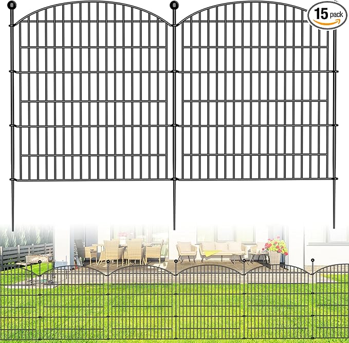 15 Panels Decorative Garden Fence - 32 in (H) x 35.4 ft (L) No Dig Dog Fence Outdoor for Yard, Rustproof Tall Garden Fencecing Panels, Animal Barrier Suitable for Yard Border, Patio, and Outdoor Use