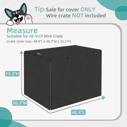 48 Inche Dog Crate Cover, Double Door Dogs Kennel Covers for Large Wire Crate, Lightweight 600D Polyester Windproof, Cover Only, Black